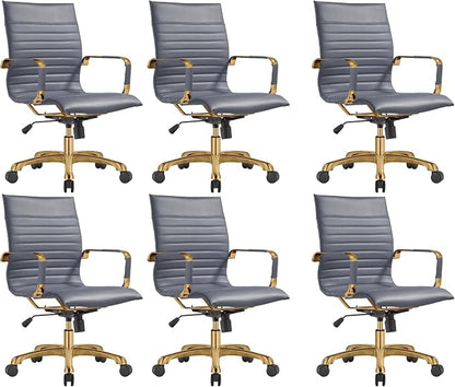LeisureMod Harris Modern Ergonomic Executive Office Chair, High-Back Leather Conference Desk Chair with Adjustable Height, Tilt Control, 360° Swivel & Gold Frame for Home Office