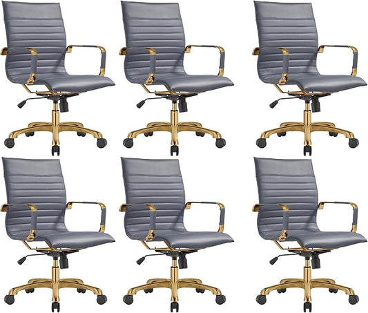 LeisureMod Harris Modern Ergonomic Executive Office Chair, High-Back Leather Conference Desk Chair with Adjustable Height, Tilt Control, 360° Swivel & Gold Frame for Home Office