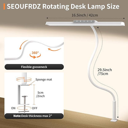 Desk Lamp, 3 Colors Stepless Dimming LED Desk Lamps for Home Office Adjustable Memory Desk Light with Clamp Touch Control Office Lamp Eye Caring Computer Light for Working Sewing(White)