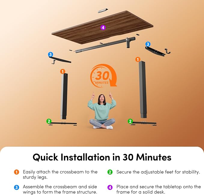 FEZIBO 48 x 24 Inchs Electric Standing Desk, Height Adjustable, Sit Stand Up, Computer Office Desk with Splice Board, Black Frame/Black Walnut Top