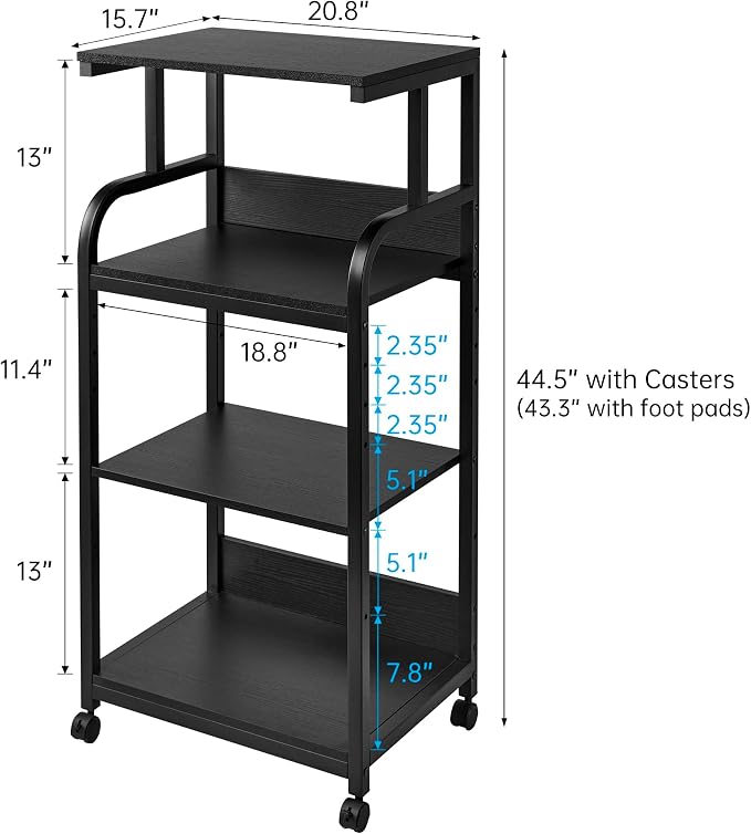 Fannova Printer Stand with Adjustable Shelf, 4 Tier Large Tall Printer Table with Wheels for Home Office Storage and Organization, Rolling Stand Cart for Computer Tower CPU Shredder, Black