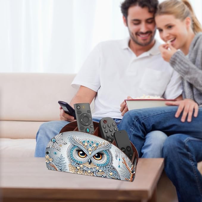 Diamond Painting Storage Box, DIY 5D Owl Design Multi-Compartment Wooden Tabletop Organizer, Diamond Art Storage Holder for Pens Makeup Brushes Remotes Office Supplies Desktop Decoration