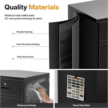 Metal Storage Cabinet, 36 Inch Tall Locking Cabinet with 2 Doors and 2 Drawers, Metal Cabinets with Adjustable Shelf, Garage Cabinets for Garage, Warehouse, Classroom, Home Office, Black
