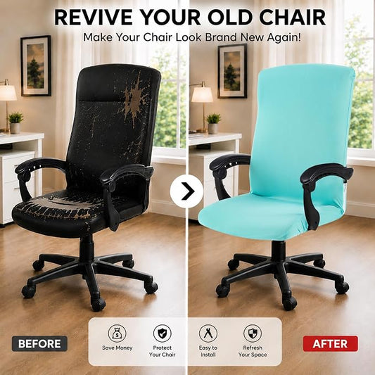 Water Resistant Stretch Computer Office Chair Cover with Durable Zipper - Universal Washable Removable Spandex Rotating Boss Chair Slipcovers - Anti-dust Desk Chair Seat Protector for Dogs, Cats, Pets
