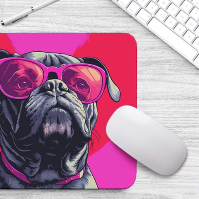 Pink Mousepad Glamour Dog Bullmastiff Mouse Pad for Home Office Gaming Working Desk Computer Desktop Accessories Non-Slip Rubber Mousepad for Dog Lovers
