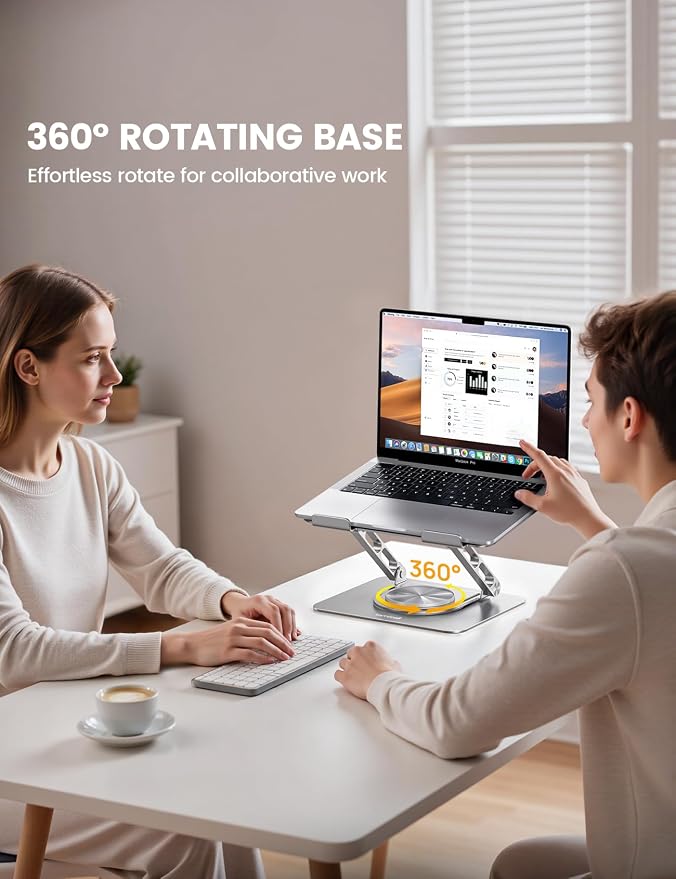 Lamicall Adjustable Laptop Stand for Desk - 360° Rotating Base Ergonomic Computer Stand, Aluminum Laptop Riser Foldable Protable for Office Home fits MacBook Neo Air Pro, Dell, HP (10-17.3'') -Sliver
