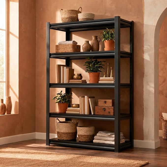 3 Tier Metal Bookshelf, Adjustable Tall Bookcase, Heavy Duty 2400 LBS Modern Deep Book Shelf, Bolt-Free Storage Shelves for Living Room, Home Office, Garage, 36" Wx 14" Dx 32" H