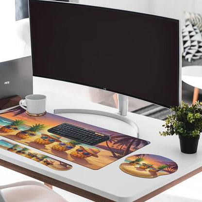 Britimes Summer Pineapple Keyboard Mouse Pad Set Funny Tropical Coastal 4in1 Large Mousepad+Keyboard Wrist Rest+Mouse Wrist Rest+Coaster Ergonomic Design for Home Office Computer 35.4x15.7 inches