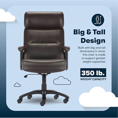 Serta Comfort Executive Big & Tall Office Chair, Ergonomic High-Back Computer DeskChair, Semi Plush Cushion Seat, Soft Padded Armrests, SertaQuality Foam, Metal Swivel Base, Bonded Leather, Brown