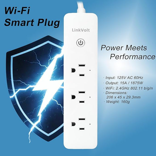 LINKVOLT Smart Power Strip WiFi Surge Protector Alexa Google Home Voice Control Outlet Extender for Home Office 3AC 15A 1875W 2.4GHz Voice Control