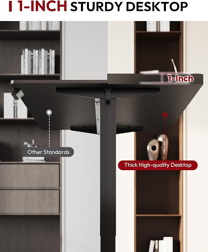 SANODESK Electric Standing Desk 48 x 30 Inches Whole-Piece Desktop Height Adjustable Stand Up Desk w/6-Button Controller Ergonomic Computer Desk for Home Office, White Frame + Black Tabletop