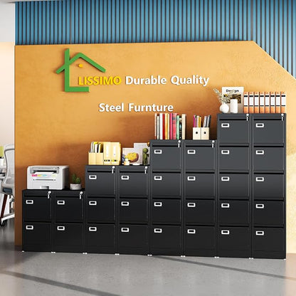5 Drawer File Cabinet, Black Metal Filing Cabinets with Lock Name Card Holder, Metal Vertical Filing Cabinets for Home Office, Steel Storage Cabinet fits Letter/Legal/A4 Size(Assembly Required)