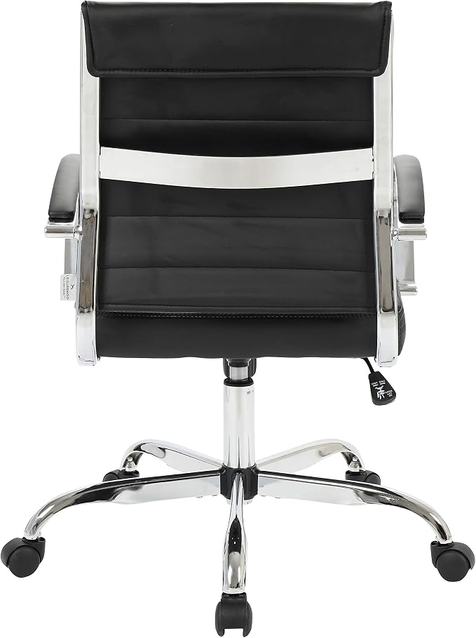 LeisureMod Benmar Leather Office Desk Chair, Mid-Back Ergonomic Swivel Chair with Lumbar Support, Adjustable Height, Tilt Lock, Cushioned Seat & Back, Home Office Task Chair (Black, Single)