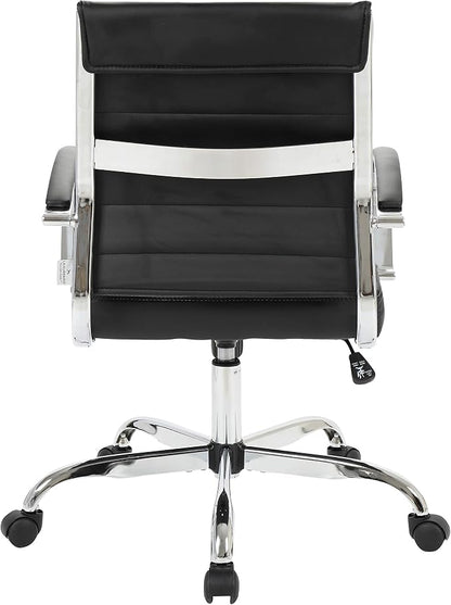 LeisureMod Benmar Leather Office Desk Chair, Mid-Back Ergonomic Swivel Chair with Lumbar Support, Adjustable Height, Tilt Lock, Cushioned Seat & Back, Home Office Task Chair (Black, Single)