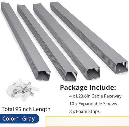 ZhiYo H2 x W2.4in Professional Server Rack Cable Management Raceway, 95in(4X L23.6in) Cable Raceway Kit, Electrically Safe PVC, Open Slot Wire Cord Hider for Under Desk/Computer/Network Cords