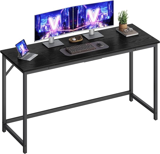 VASAGLE Computer Desk, Office Work Desk, 55.1 x 19.7 x 29.9 Inches, for Study, Bedroom, Home Office, Living Room, Ebony Black and Ink Black ULWD214B101
