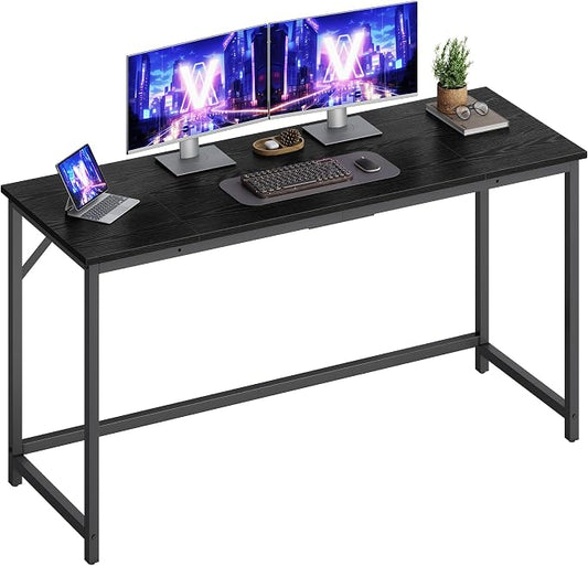 VASAGLE Computer Desk, Office Work Desk, 55.1 x 19.7 x 29.9 Inches, for Study, Bedroom, Home Office, Living Room, Ebony Black and Ink Black ULWD214B101