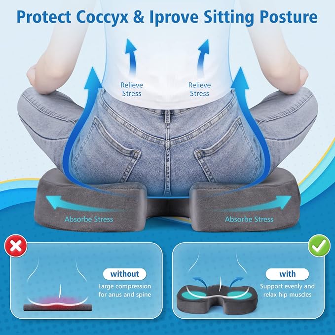 CloudBliss Gel Seat Cushion - Cooling Gel Enhanced, Memory Foam, Ergonomic Seat Cushion for Long Sitting for Office, Game, Car, Airplane (X-Large, Grey)