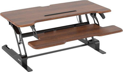 Mount-It! Large 38 Inch Standing Desk Converter, Sit Stand Desk Riser for Dual Monitors with Keyboard Tray, Height Adjustable Desktop Workstation, Easy Lift Gas Spring, Rustic Walnut Brown