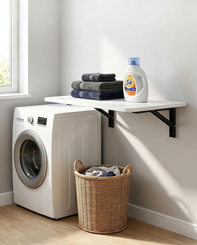 31 "x22.8 Wall Mounted Folding Table with Foldable Bracket, Suitable for Folding Tables on Balconies, Laundry Rooms, Kitchens, Home Offices, bedrooms, and Living Rooms (White)