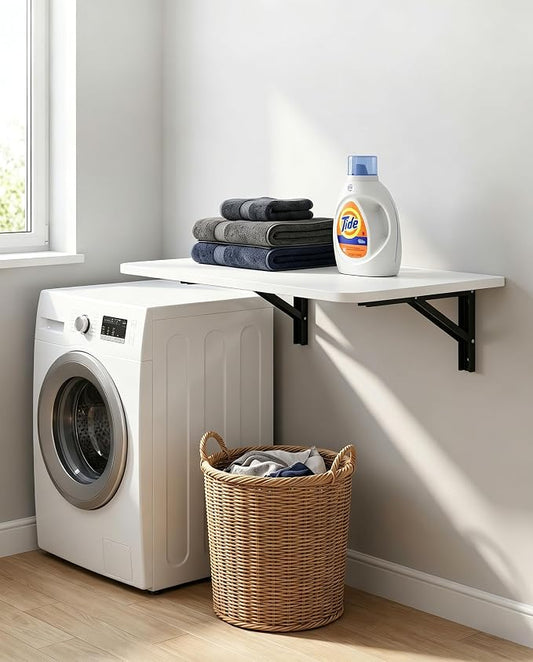 31 "x22.8 Wall Mounted Folding Table with Foldable Bracket, Suitable for Folding Tables on Balconies, Laundry Rooms, Kitchens, Home Offices, bedrooms, and Living Rooms (White)