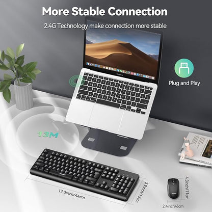 TECKNET Wireless Keyboard and Mouse Combo, Full-Size Ergonomic Keyboard & Optical Mouse, Low-Noise Typing & Clicking,Long Battery Life,Spill-Resistant,2.4G Lag-Free USB Receiver for PC,Laptop,Computer