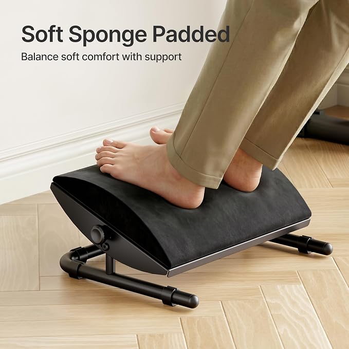 PEGZONE Ergonomic Foot Rest Under Desk, Adjustable Footrest with Removable Memory Foam and Non-Slip Steel Base, Washable Cover, Desk Foot Stool for Home Office and Study, Black