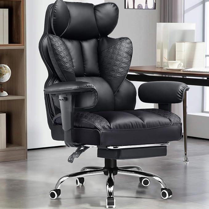 GTPLAYER Big and Tall Gaming Chair 400lbs Heavy Duty Office Chair with Footrest, High Back Pocket Spring Lumbar Support, Ergonomic Wide Comfy Seated Cushion for Lower Back Pain Relief, Earth-Black