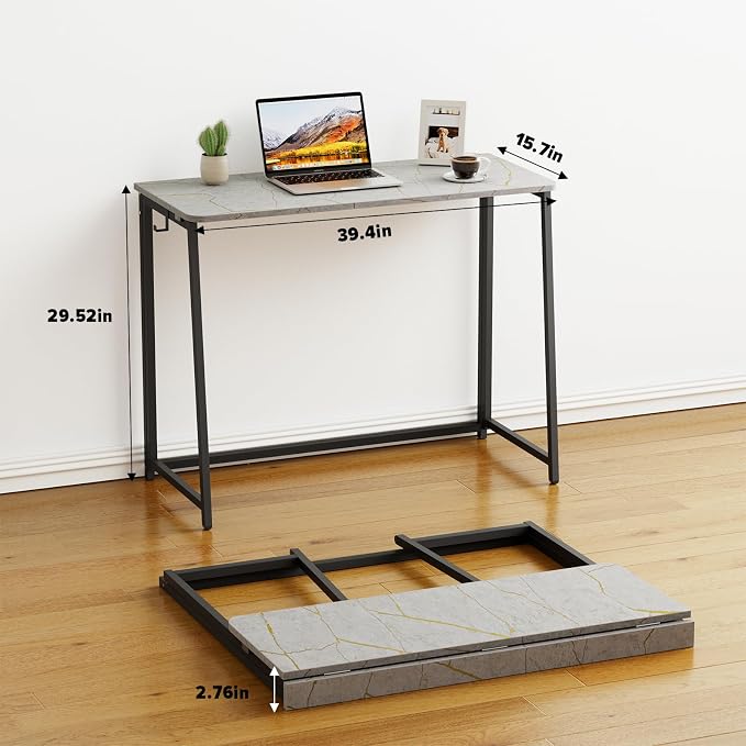 WOHOMO Folding Desk, Small Writing Desk 39.4", Space-Saving Foldable Laptop Table Writing Workstation for Home Office, Easy Assembly, Grey