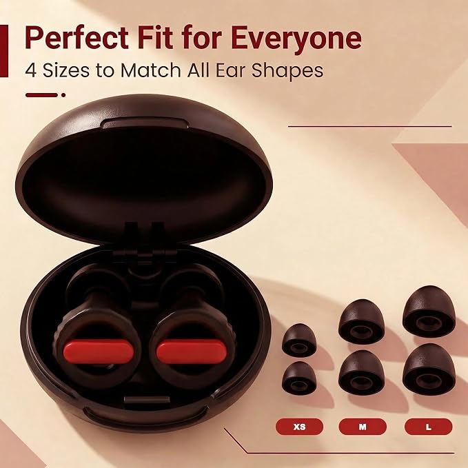 Ear Plugs for Noise Reduction – Reusable Silicone Earplugs with Filter Technology for Sleeping, Travel, Focus, Concerts & Motorcycling Ear Plug +8Tip (Black-red)