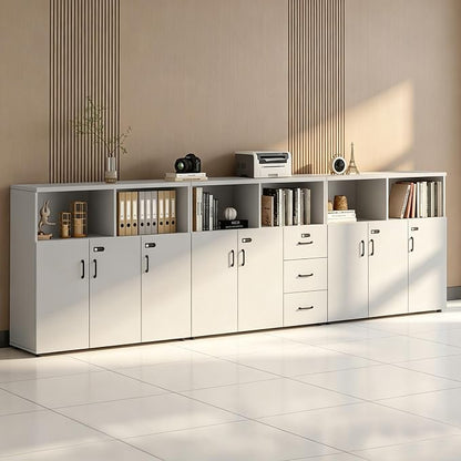 File Cabinet with Password Lock, Wood Lateral Filing Cabinet for Letter/A4 Files, 3 Drawer with Door, Printer Stand with Open Shelves for Home Office
