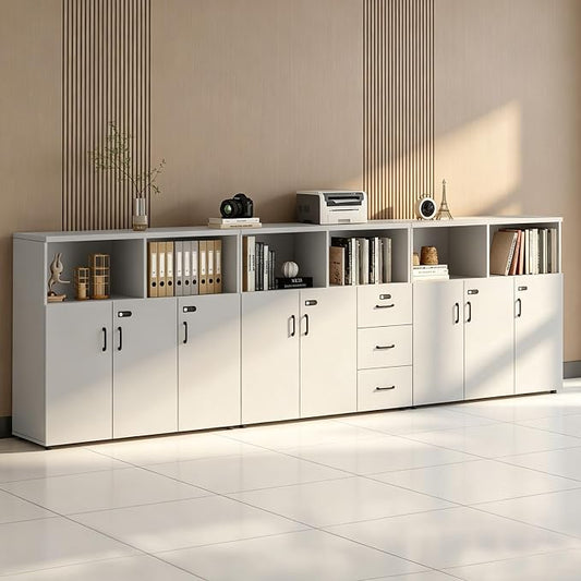 File Cabinet with Password Lock, Wood Lateral Filing Cabinet for Letter/A4 Files, 3 Drawer with Door, Printer Stand with Open Shelves for Home Office