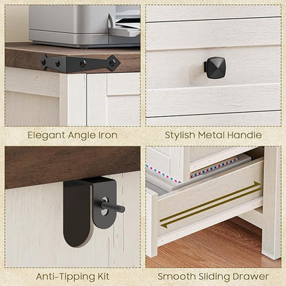 Halitaa 5 Drawer Storage Cabinet, Office Storage Cabinet with 5 Drawers, Small Farmhouse Printer Stand for Home Office, Rustic White and Brown