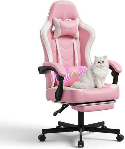 Desk Computer Gaming Chair - High Back Ergonomic Office Chair with Footrest and Lumbar Support, Swivel Comfy Home Gamer Video Game Chairs with Pocket Spring Cushion for Adults (Pink Leather)