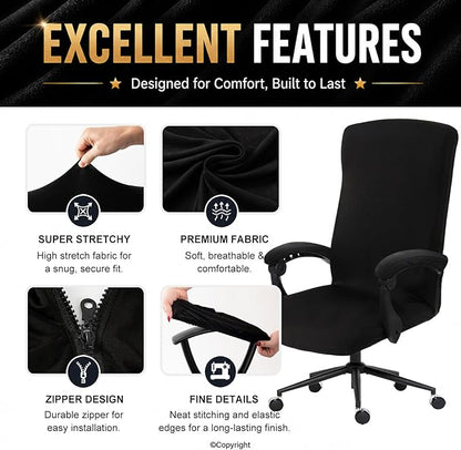 Waterproof Stretch Computer Office Chair Cover with Armrest Covers Durable Zipper Universal Washable Removable Spandex Rotating Boss Chair Slipcovers Anti-dust Soft Desk Chair Seat Protector