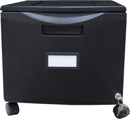 Storex Plastic One-Drawer File Cabinet – Locking Document Organizer with Casters for Home and Office, Black, 1-Pack (61264A01C)