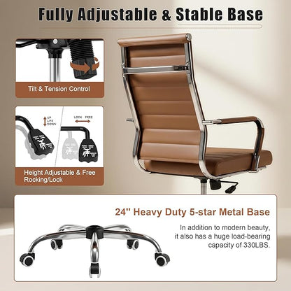 Okeysen Ergonomic Office Desk Chair, Ribbed Leather Modern Conference Room Chairs, Executive Adjustable Swivel Rolling Chair for Home & Office.