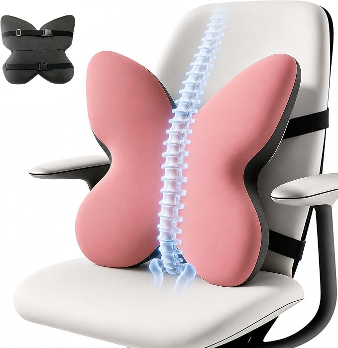 Memory Foam Lumbar Support Pillow,Back Support for Office Chair,Back Pillow for Chair,Ergonomic Lower Back Cushion for Desk Chair,Computer Chair,Gaming Chair and Car Seat,Washable Cover(Pink)