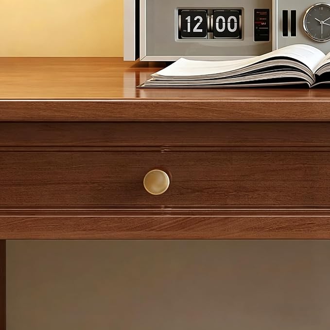 Solid Wooden Desk with Drawers, Small Writing Desk with Drawers for Computer, PC Desk for Work, Study or Gaming, Easy to Assemble (Walnut-B, 31.5IN)