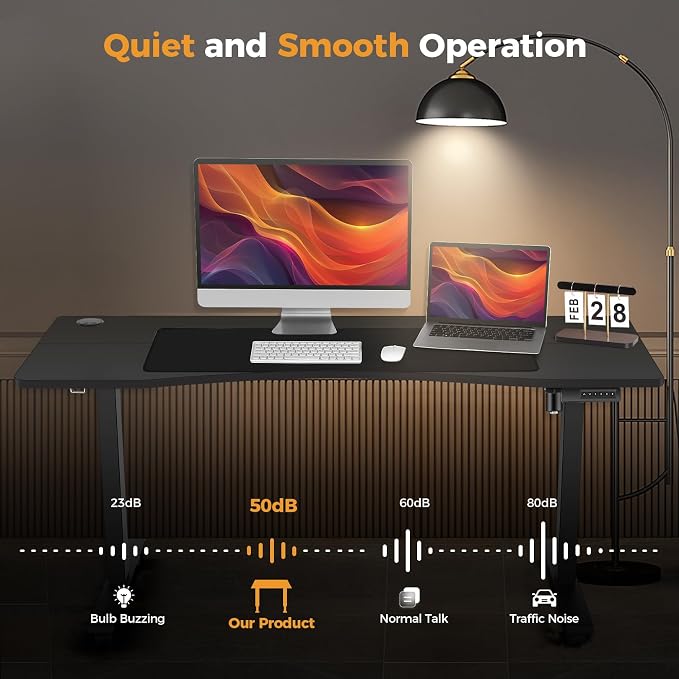 Electric Adjustable Standing Desk, 70'' x 27''Sit Stand Desk with Dual Crossbeam Structure and Oversized Mouse Pad, 27''-45'' Lifting Range Stand up Desk(Black)