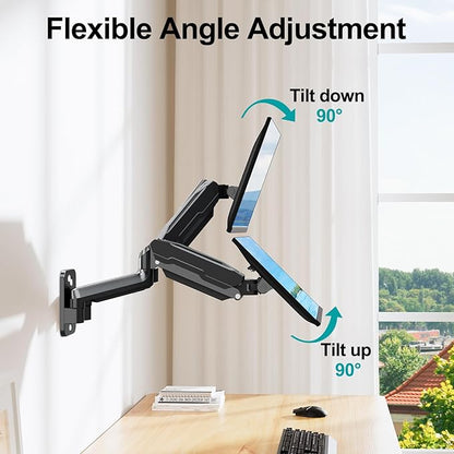 MOUNT PRO Dual Monitor Wall Mount for 13 to 32 Inch Screens, Wall Monitor Arm for 2 Monitors, Each Holds Up to 19.8lbs, Full Motion Wall Monitor Mount with VESA 75x75/100x100, Home Office Setup
