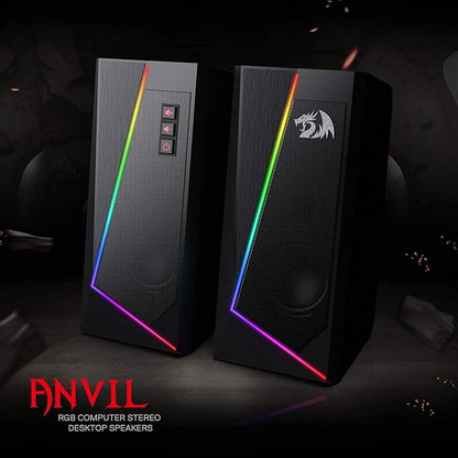 Redragon GS520 RGB Desktop Speakers, 2.0 Channel PC Computer Stereo Speaker with 6 Colorful LED Modes, Enhanced Sound and Easy-Access Volume Control, USB Powered w/ 3.5mm Cable