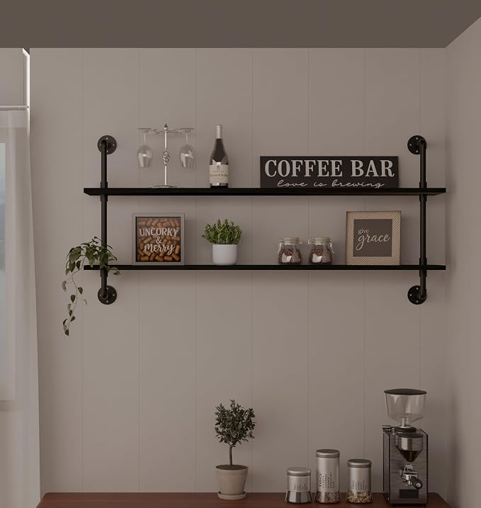 HDDFER Floating Bookshelf Shelves Industrial Pipe Shelving Pipe Shelves Rustic Wall Shelf 48 Inch Farmhouse Book Shelves for Wall Mounted