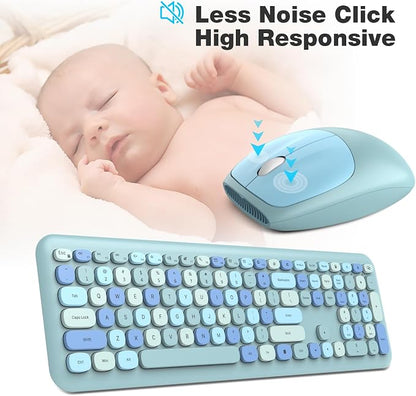 MOFII Wireless Keyboard and Mouse Combo, 2.4G Slim Full-Sized Ergonomic Keyboard Mouse for PC Desktop Laptops Windows (Blue Colorful)