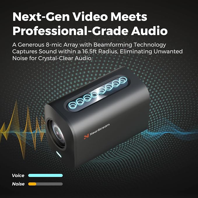 NearStream VM20 4K USB Streaming Camera with 40X Hybrid Zoom/8 Noise-Canceling Mics/Remote Control, HDMI/USB/RJ45 Output, Multi-Cam Ready, for Education,Conference,Worship & Live Event, OBS/Zoom,Black