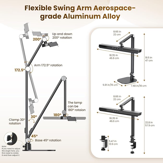 LIONVISON Desk Lamps for Home Office: 2-in-1 LED Eye-Caring Table Light | CRI >97 84 LED Beads - 5 Color Modes 10 Brightness - Adjustable Swing Arm Computer Office Lamp with Timer and Memory