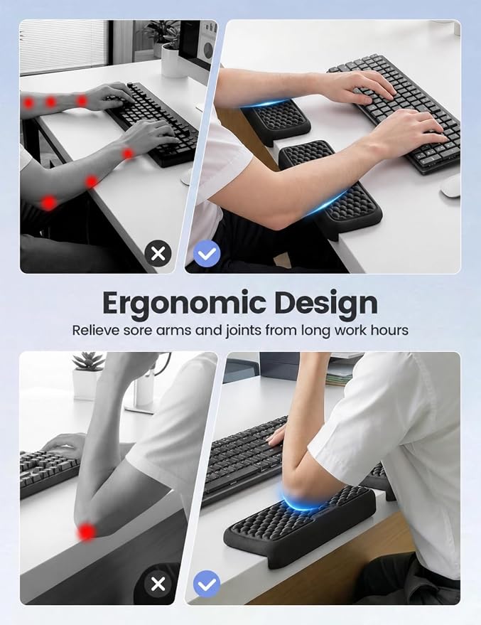 Vaydeer 2Pcs Elbow Rest Pad, L-Shaped Arm Rest Elbow Pad, Desk Edge Cushion, Ergonomic Memory Foam Wrist Rest Support Keyboard Mouse Padding for Palm Hand Office Computer Home Gaming Accessories-Black
