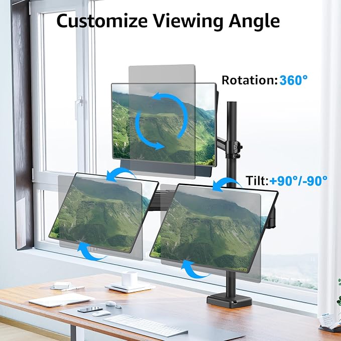 MOUNTUP Triple Monitor Mount Fits Max 32 Inch Screen, Holds 4.4-17.6lbs, 3 Monitors Desk Mount, Triple Monitor Stand for Desk, Adjutable Arm with Clamp/Grommet Base, for Home Office, 75x75/100x100