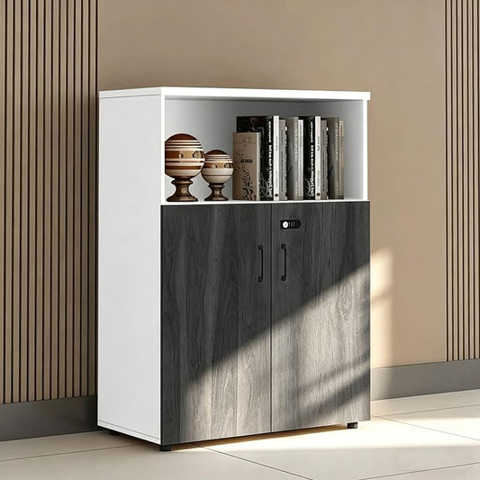 File Cabinet with Password Lock, Wood Lateral Filing Cabinet for Letter/A4 Files, 3 Drawer with Door, Printer Stand with Open Shelves for Home Office