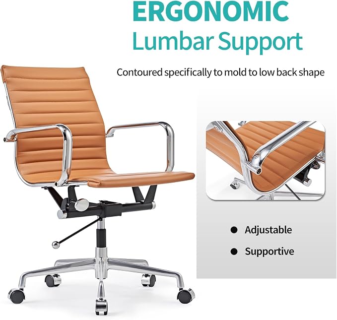 Mid Back Office Chair with Arms and Lumbar Support, Ergonomic Swivel Desk Chair for Receptionist, Executive, Home Office Use – Terracotta